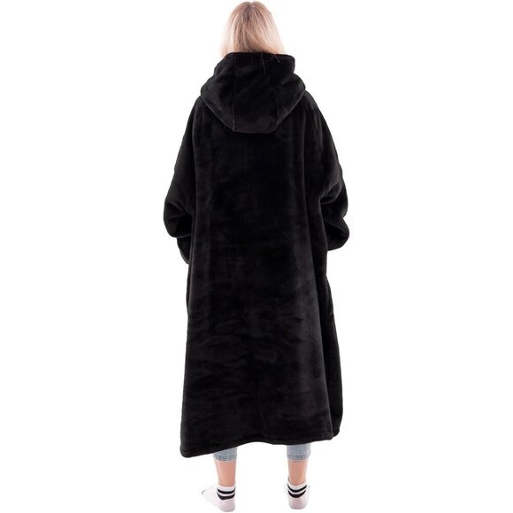 ⭐Sweat Black Warm Giant Hoodie Thick Flannel Blanket with Sleeve - Picture 2 of 6